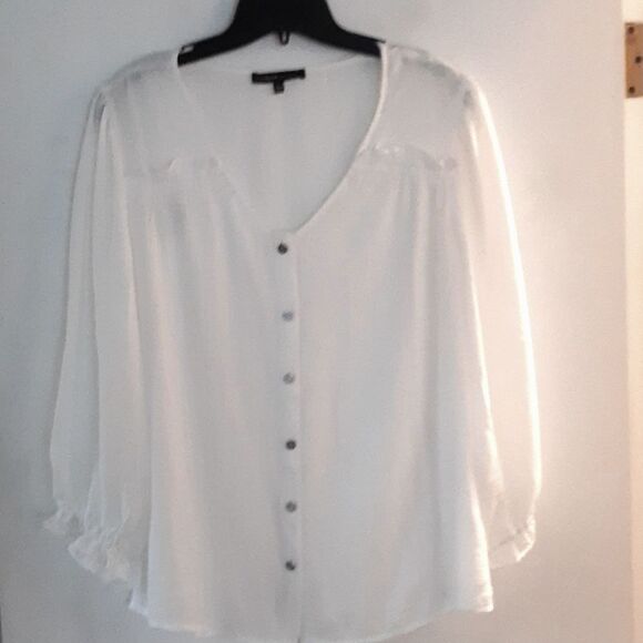 Adrianne vittadini shirt L  White blouse sheer flowy blouse top soft girl  top - Picture 1 of 6